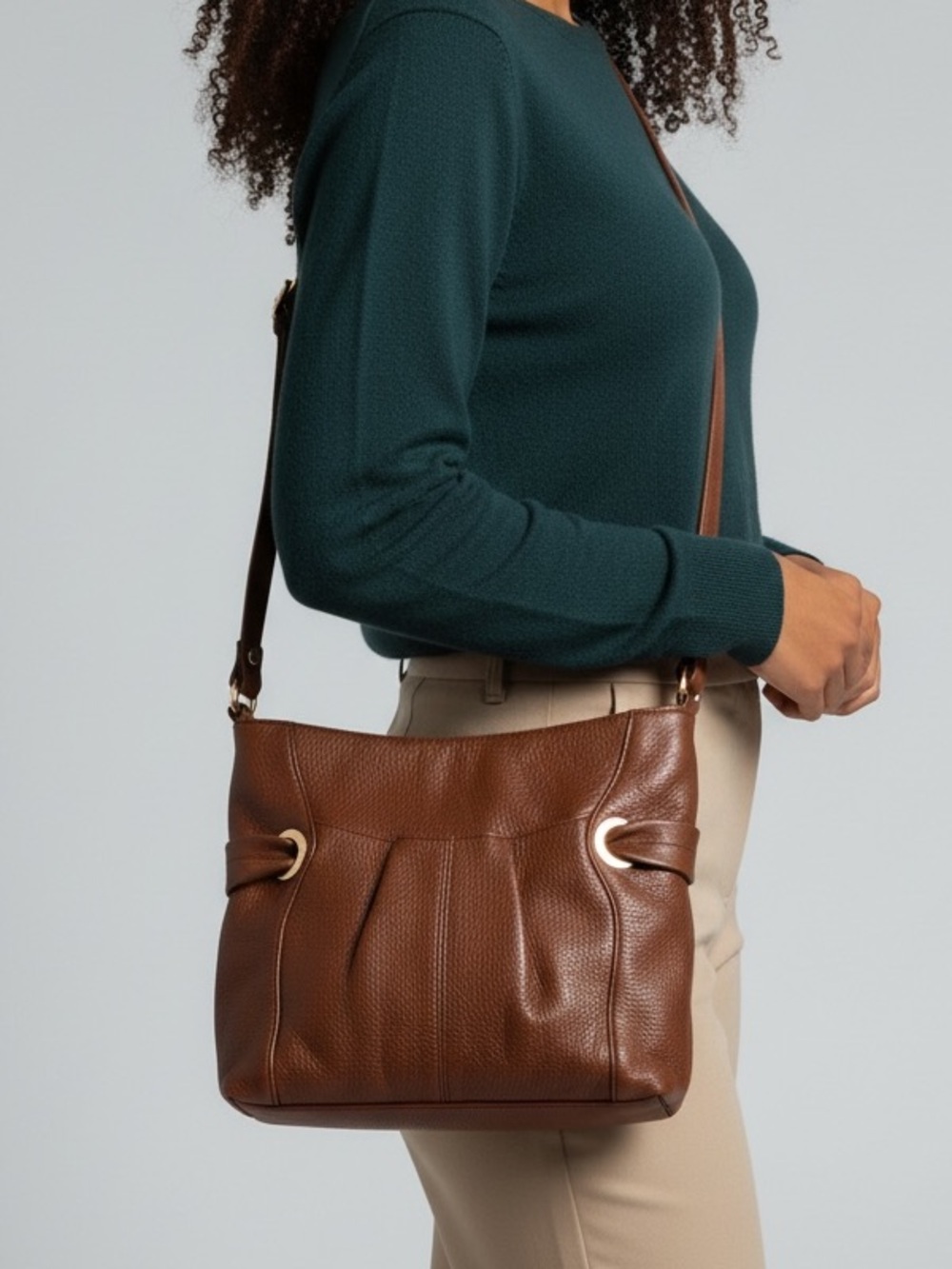Tignanello Chocolate Brown Pepple Leather Crossbody Bag